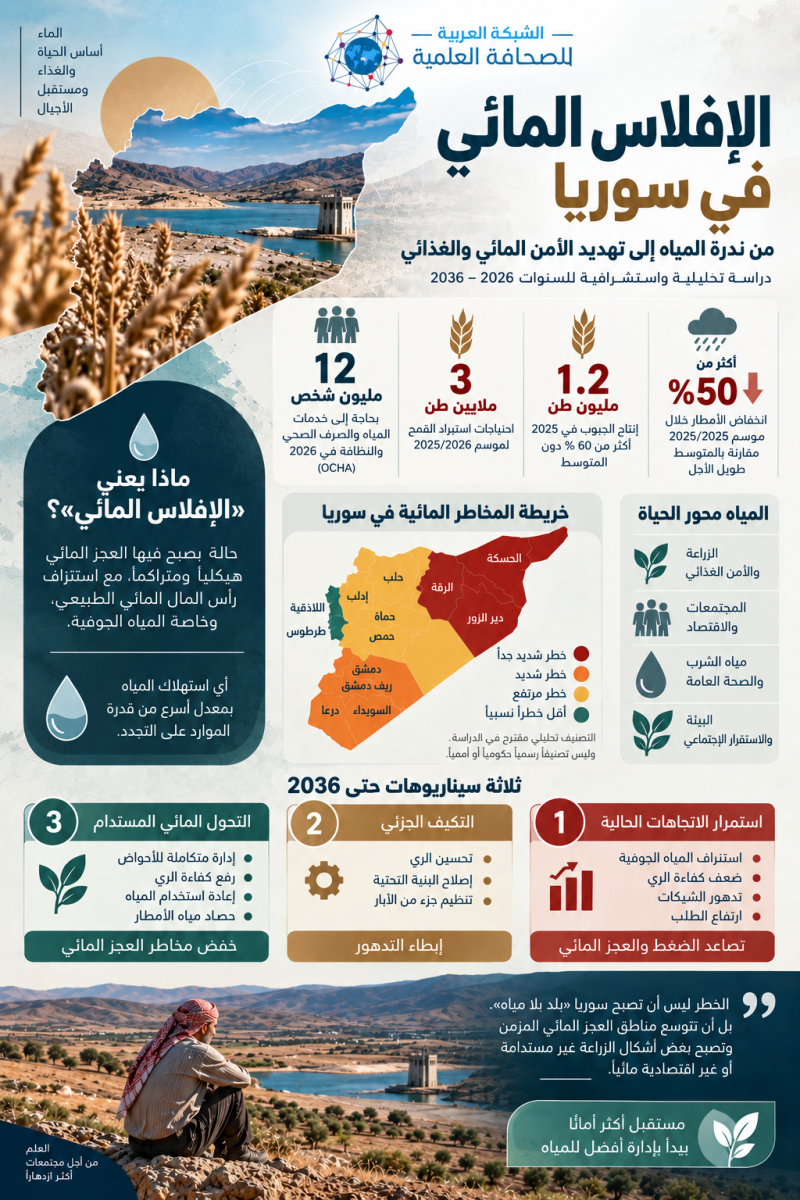 دراسة تحذر من «الإفلاس المائي» في سوريا وتطرح سيناريوهات للأمن المائي حتى 2036